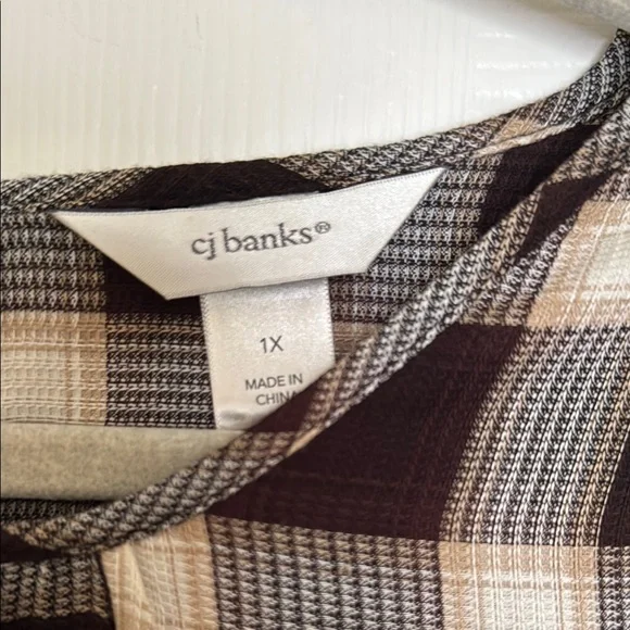 CJ Banks Black and White Boxy Long Sleeve Blouse - Picture 2 of 7